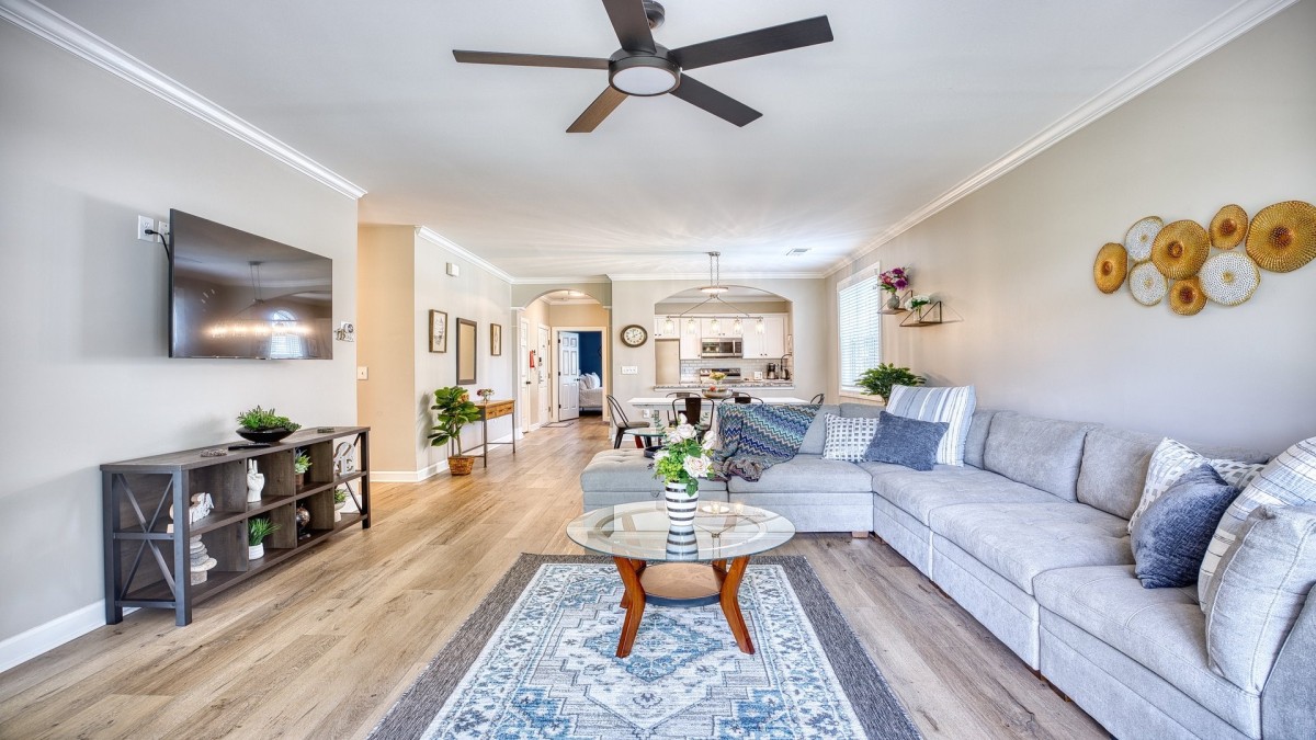 interior of North Myrtle Beach condo rental, showing the living room area