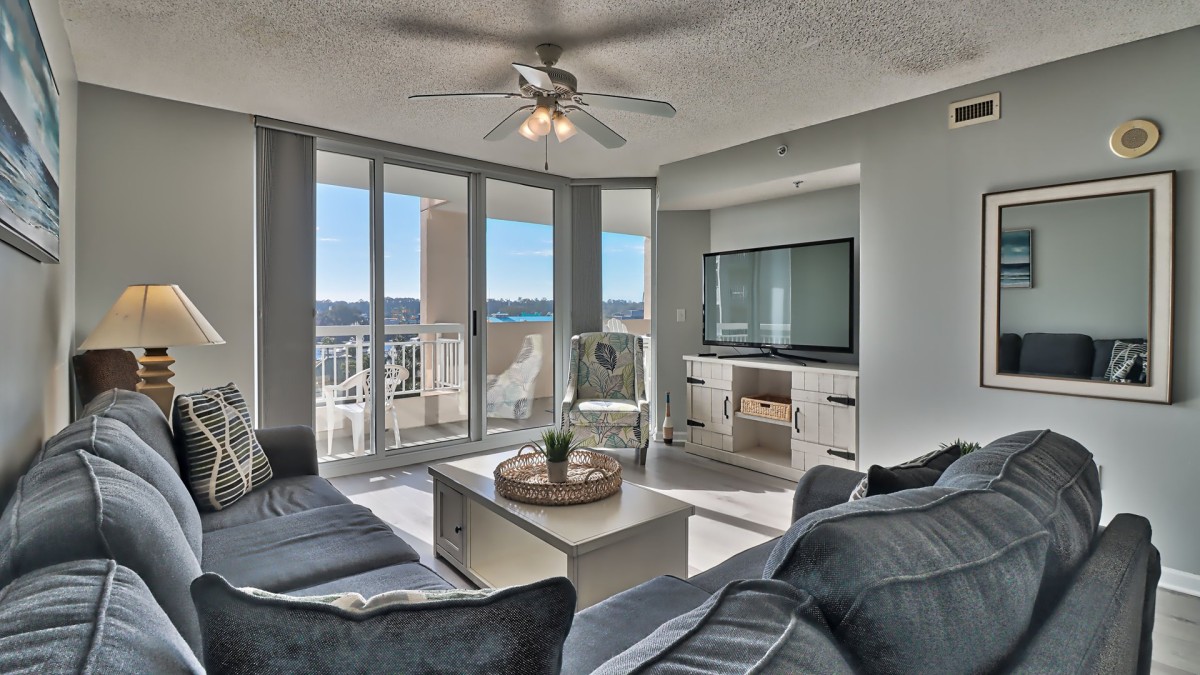 interior of North Myrtle Beach condo rental, showcasing the living room area